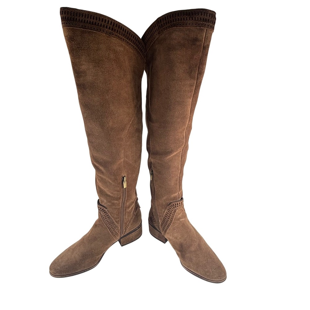 Vince Camuto Brown Suede Tall Riding Boots Sz 10 M Leather Equestrian Western - Picture 12 of 16